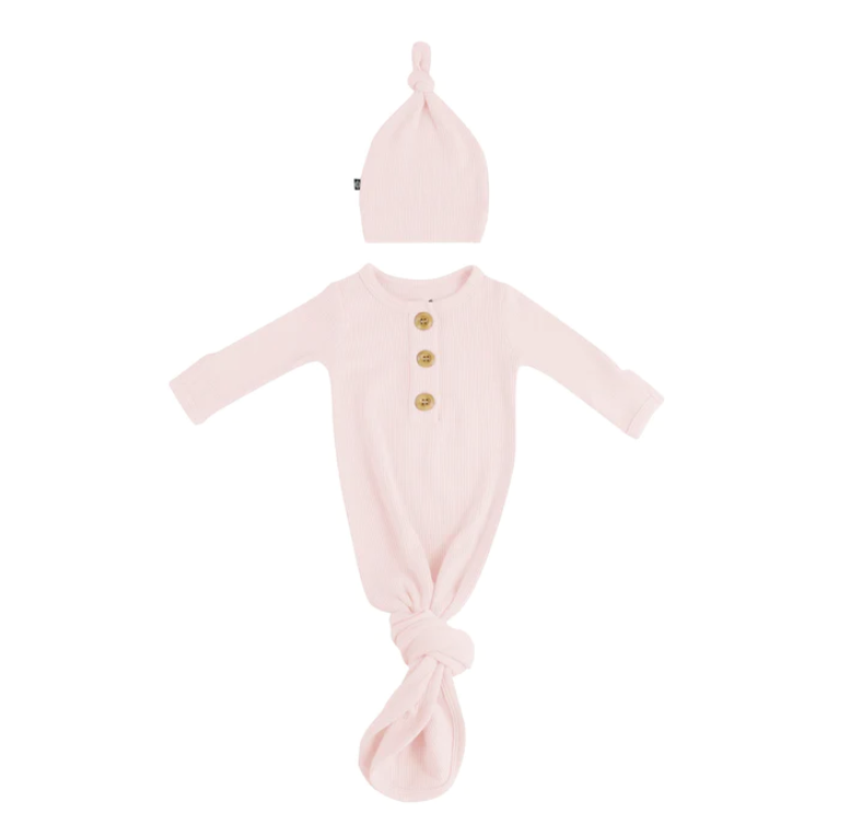 kyte Ribbed Knotted Gown with Hat Set in blush