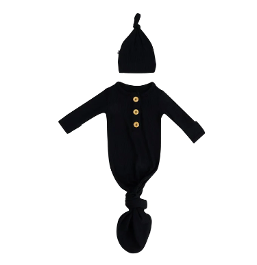 Ribbed Knotted Gown with Hat Set in Midnight