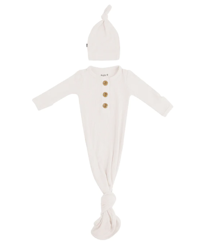 kyte Ribbed Knotted Gown with Hat Set in oat