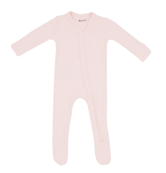 kyte Ribbed  Zipper Footie in Blush