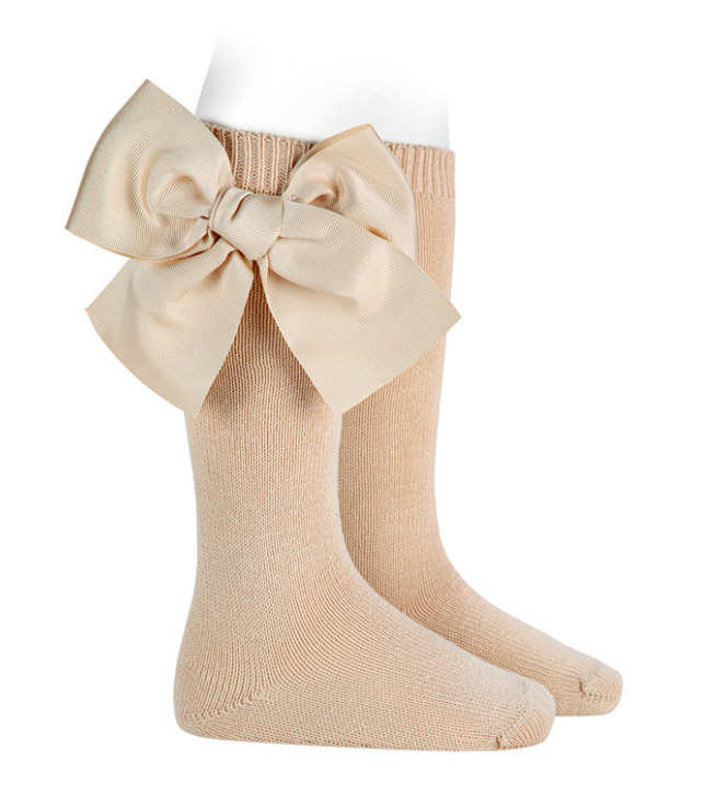 KNEE-HIGH SOCKS WITH GROSSGRAIN SIDE BOW Linen 304