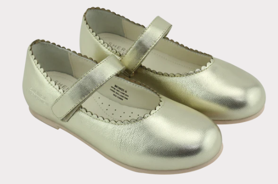 Fredermen Classic Gold Lambskin Scalloped Mary Jane with Strap \ Elastic (Ellie)