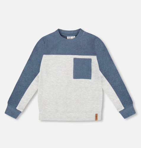 Deux par Deux Long Sleeve Super Soft Brushed Jersey Top Color Block Light Heather Gray