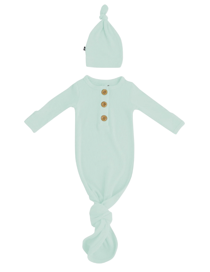 kyte Ribbed Knotted Gown with Hat Set in sage