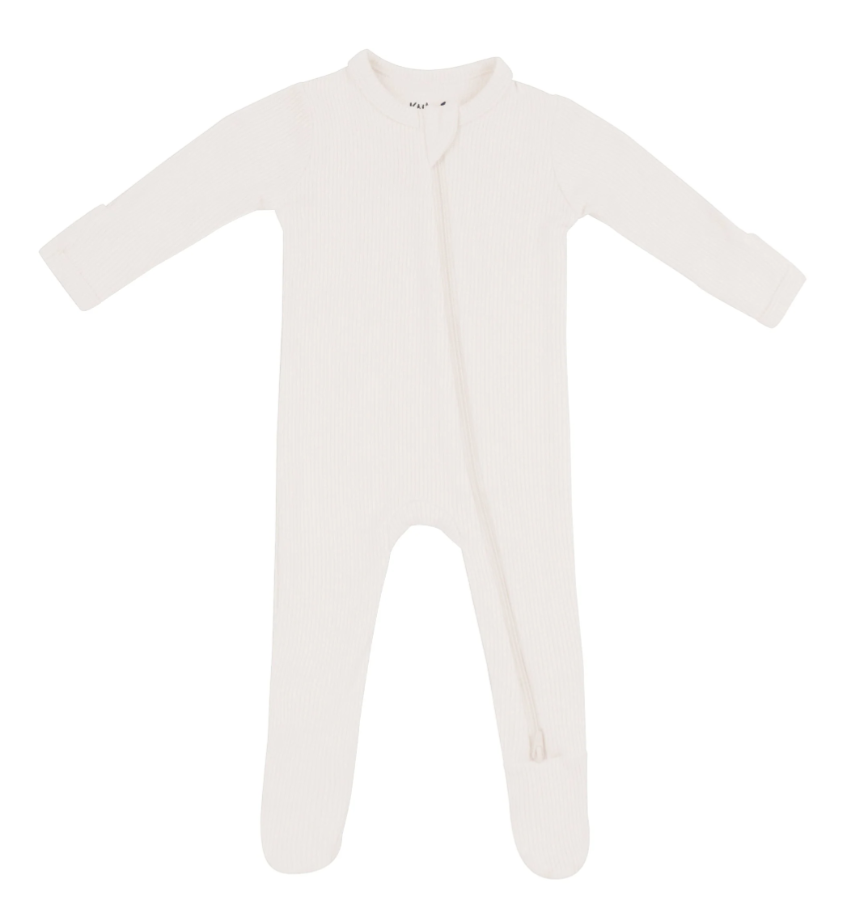 kyte Ribbed Zipper Footie in oat