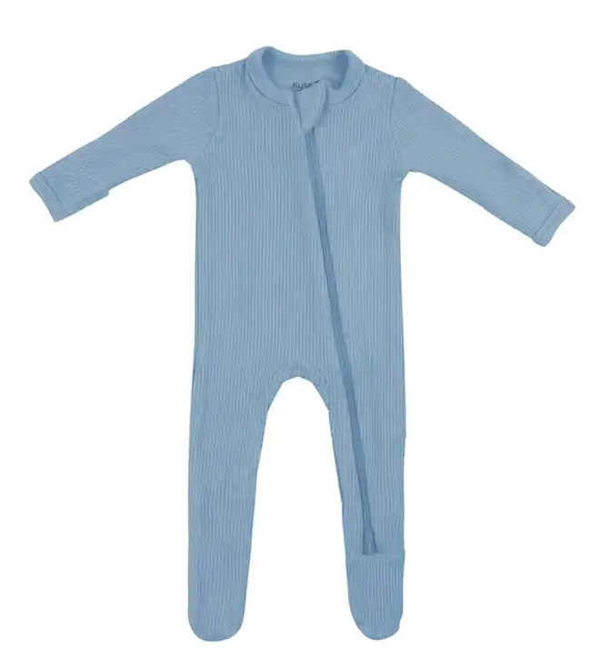 kyte Ribbed Zipper Footie in slate