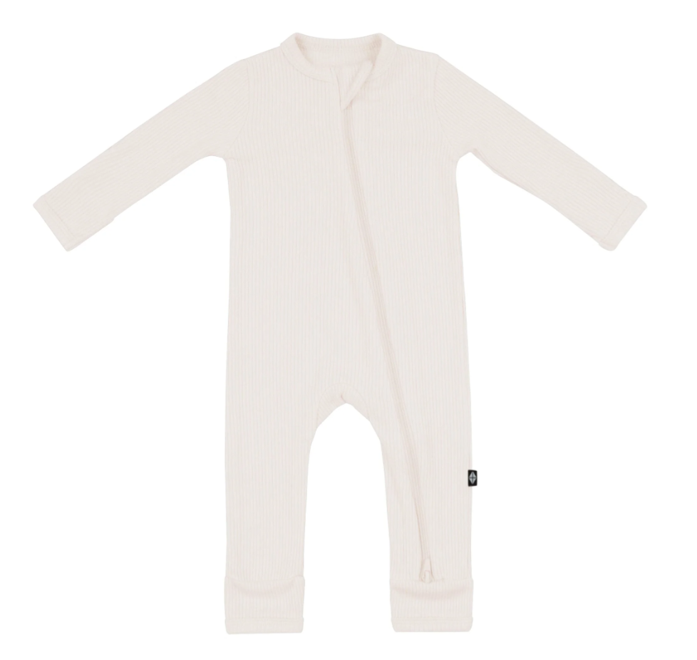 Ribbed Zipper Romper in Oat