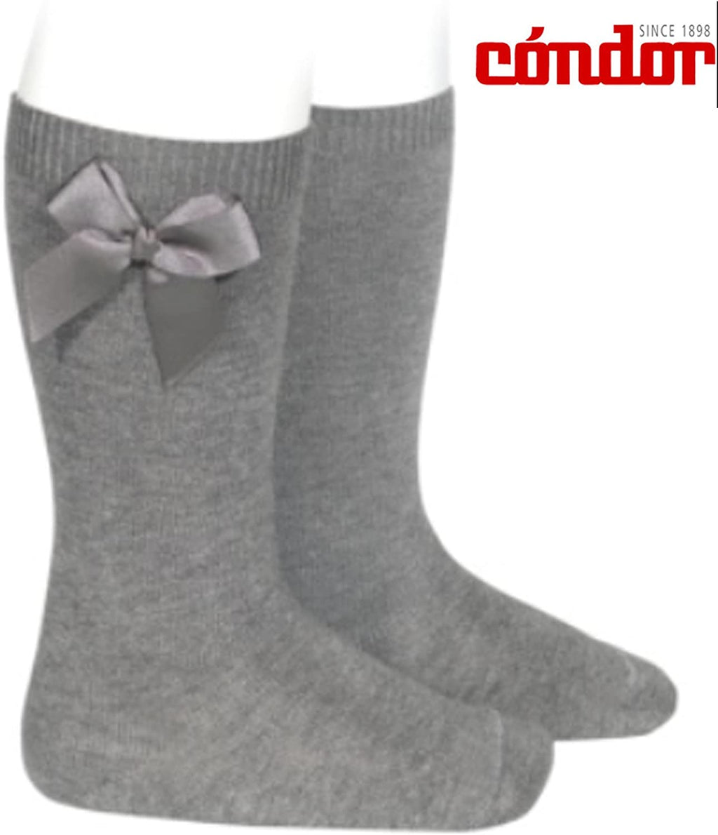 KNEE-HIGH SOCKS WITH GROSSGRAIN SIDE BOW 221 grey
