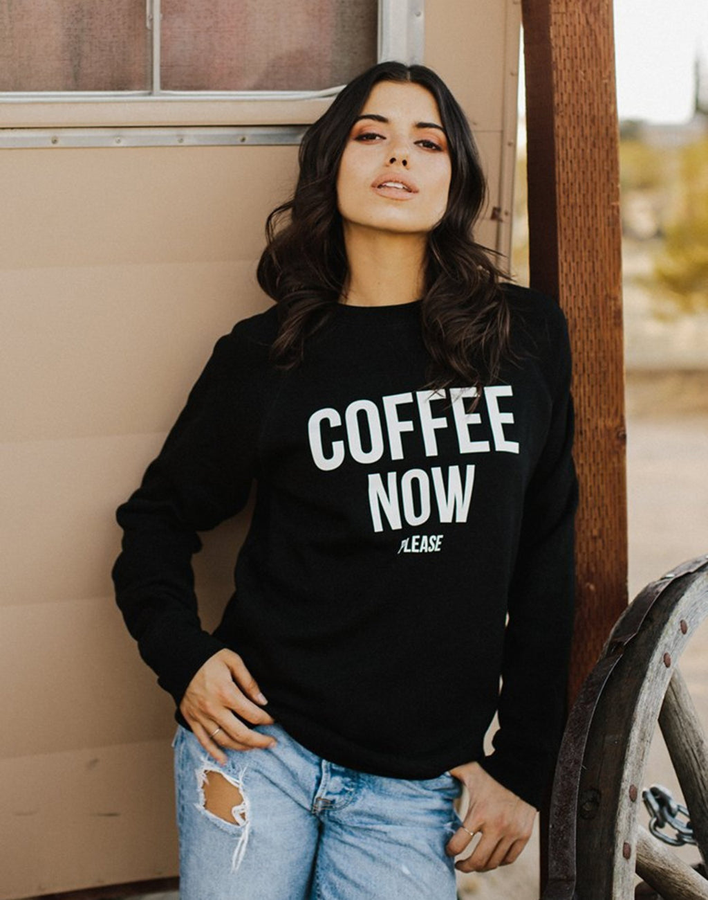 The "COFFEE NOW PLEASE" Classic Crew Neck Sweatshirt | BLACK