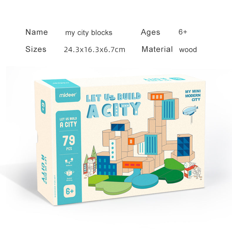 Let Us Build A City – Kids Wooden Building Blocks Game – 79 Pieces