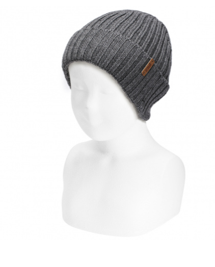 MERINO WOOL-BLEND FOLD-OVER RIBBED BEANIE GREY