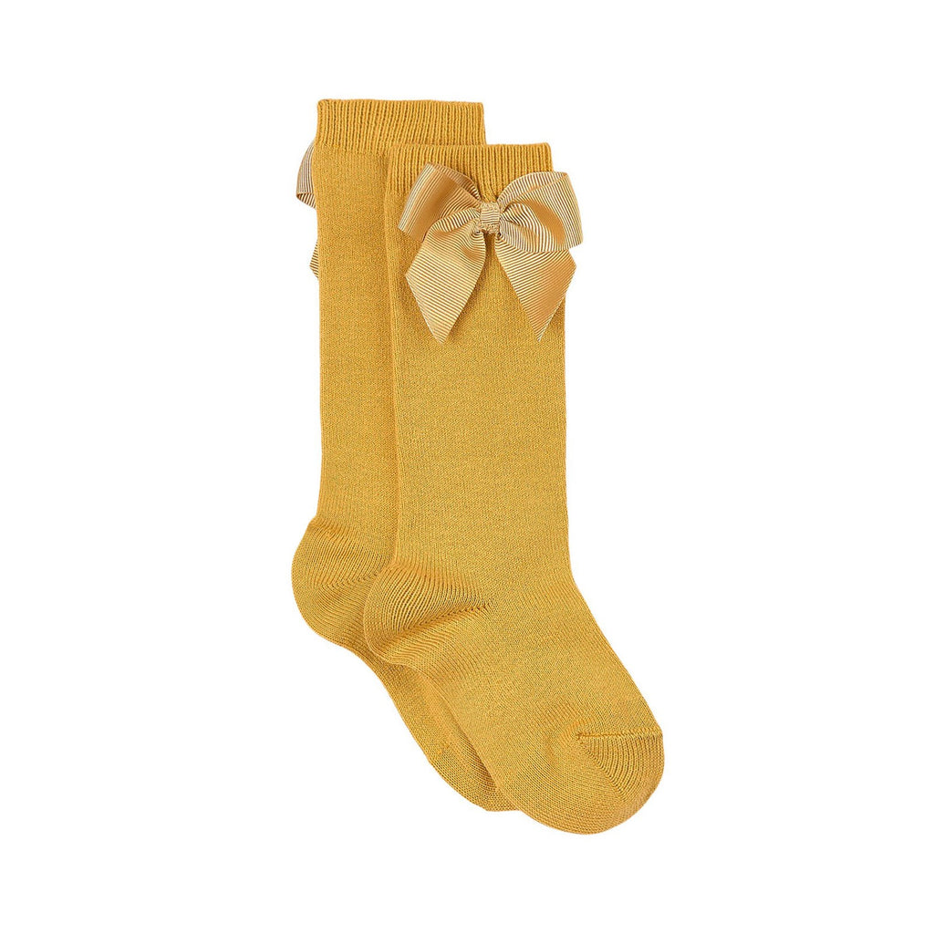 KNEE-HIGH SOCKS WITH GROSSGRAIN SIDE BOW 629 mustard