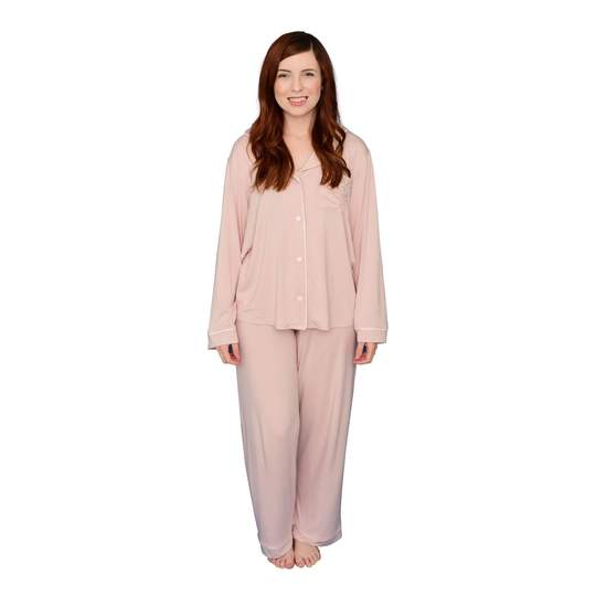 WOMEN'S PAJAMA SET IN BLUSH WITH CLOUD TRIM