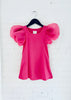 DOLLY WORLD SHORT PUFF SLEEVE ORGANZA DRESS WITH COTTON BODY barbiepink