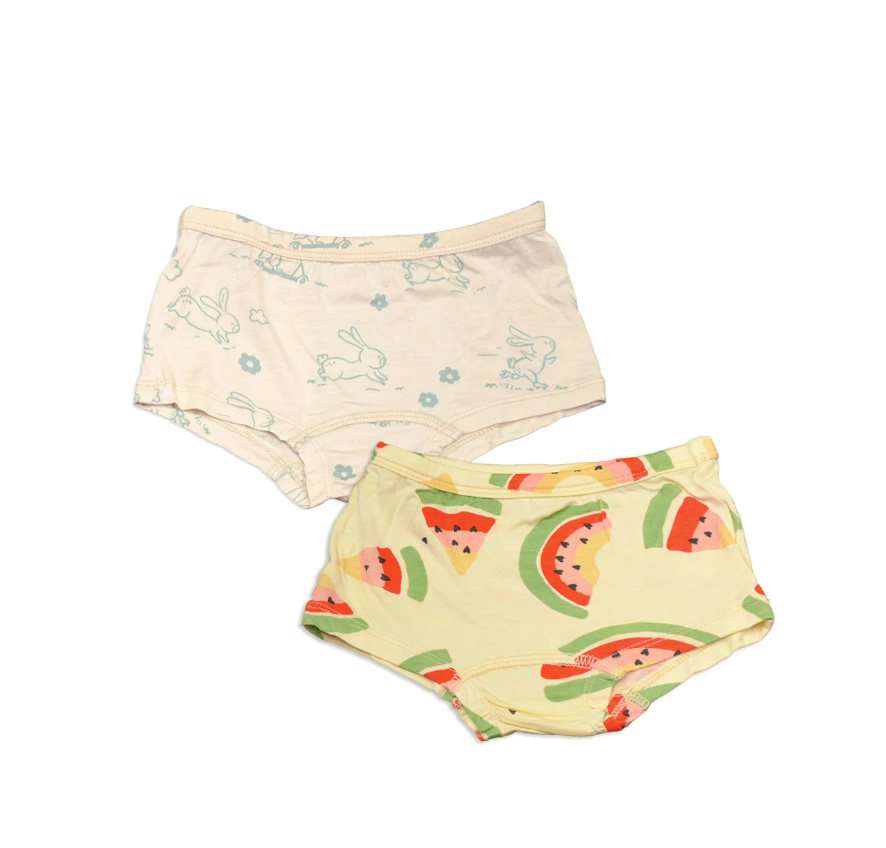 Silkberry Baby Bamboo Boyshorts Underwear 2 pack (Watermelon Rainbow/Go Go Bunny Print)