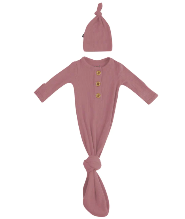 kyte Ribbed Knotted Gown with Hat Set in dusty rose