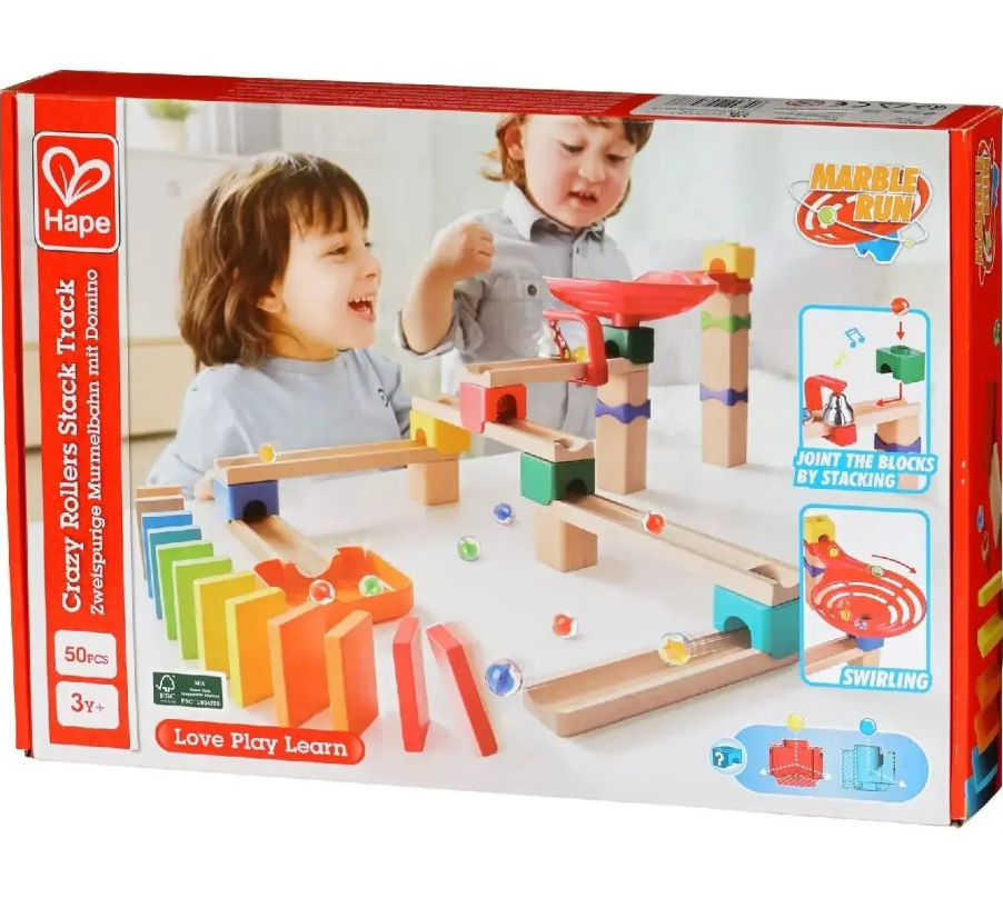 Hape Crazy Rollers Stack Track Wooden DIY Marble Run Set