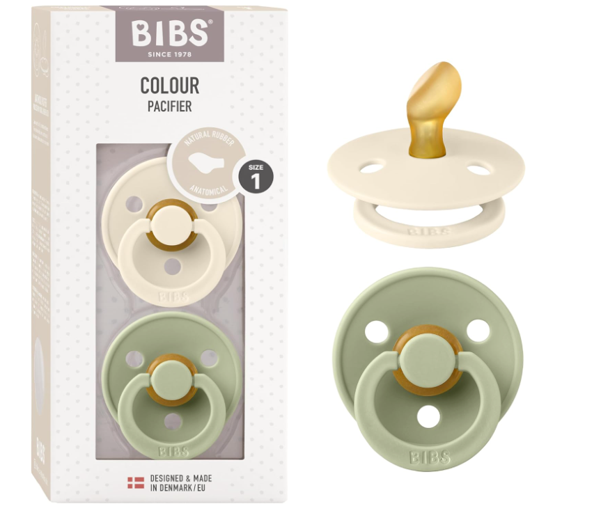 BIBS Pacifier Original COLOUR Latex 2 PK Anatomical Ivory / Sage