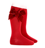 Cotton knee socks with side velvet bow RED VELVET