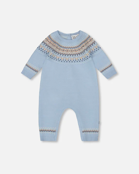 deux Knitted Jacquard Romper Light Blue