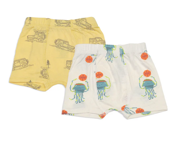 Bamboo Underwear Shorts 2 pack (Pixel Jelly Prt/Off Road Prt) - LittleLeafBaby