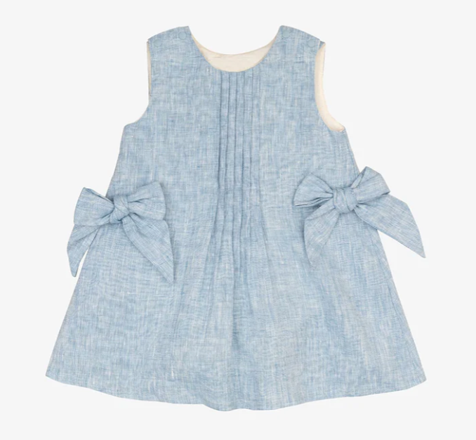 blara Organic Linen Bow Bodysuit dress ocean blue - LittleLeafBaby