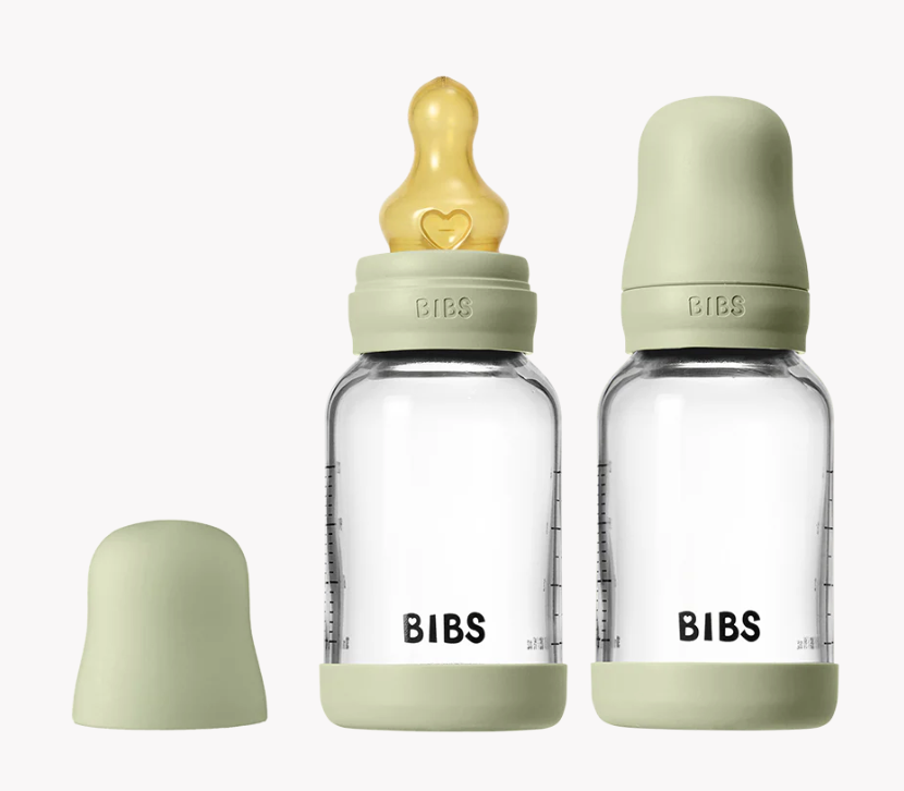BIBS Glass Baby Bottle Round Latex 2 pack 120 ml Slow Flow - LittleLeafBaby