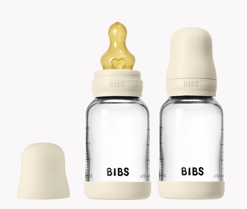 BIBS Glass Baby Bottle Round Latex 2 pack 120 ml Slow Flow - LittleLeafBaby