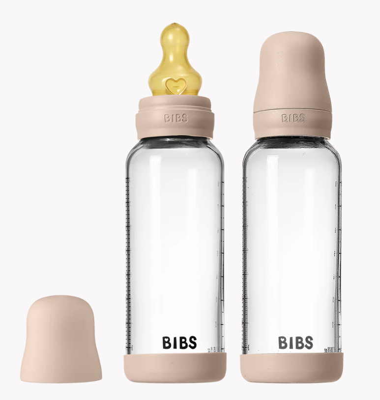 BIBS Glass Baby Bottle Round Latex 2 pack 240 ml Medium Flow - LittleLeafBaby