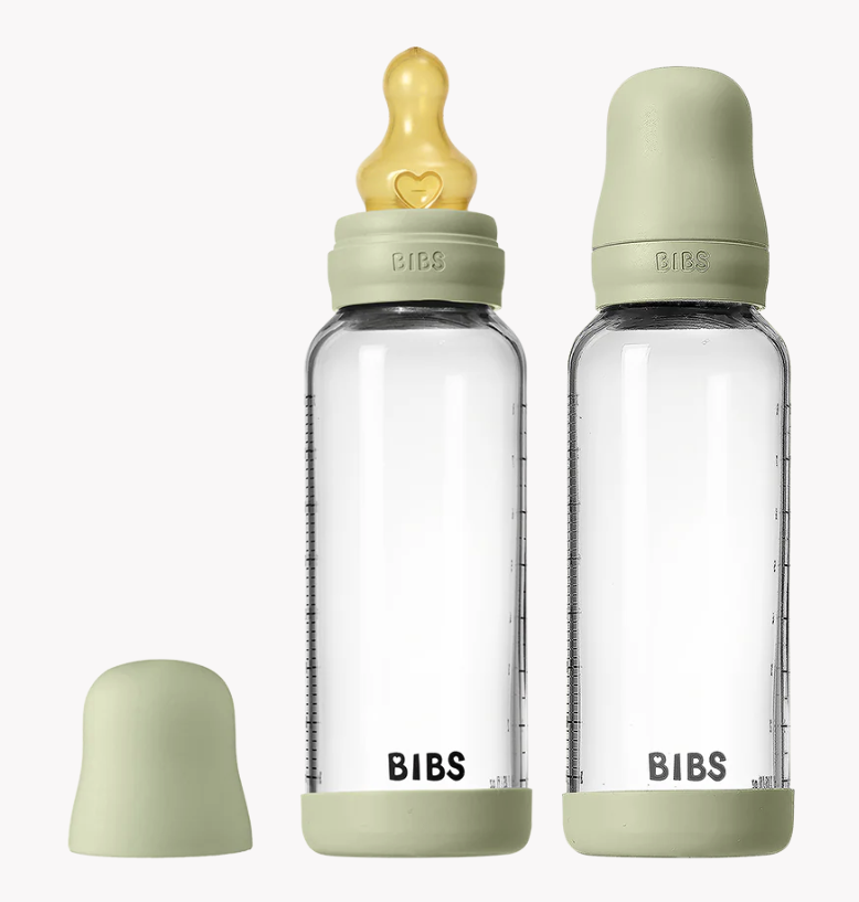 BIBS Glass Baby Bottle Round Latex 2 pack 240 ml Medium Flow - LittleLeafBaby