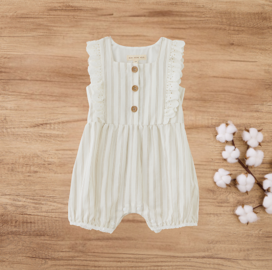 Blara Girl-Sleeveless Lace Romper - Brown and White Stripe - LittleLeafBaby