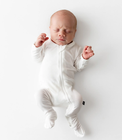 Zippered Footie in Cloud Cloud / Preemie-with fold over mittens - LittleLeafBaby