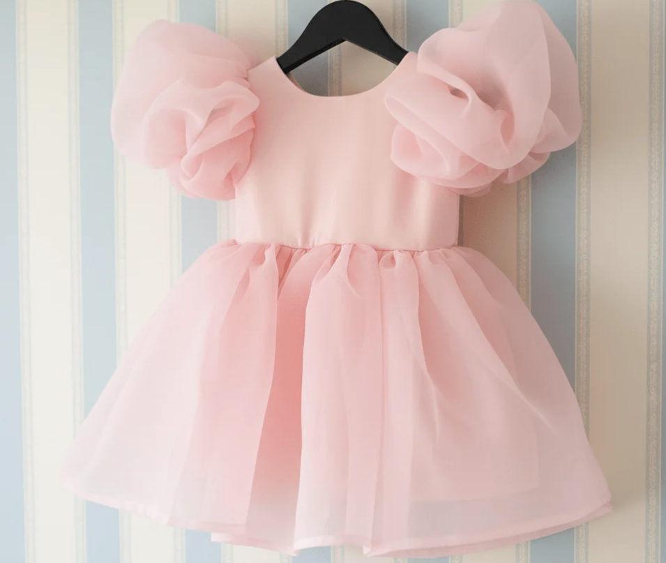 DOLLY V-BACK PUFF SLEEVE ORGANZA TUTU DRESS DOLLYPINK - LittleLeafBaby