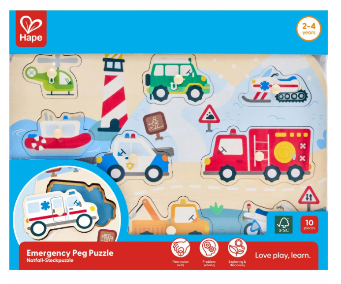 Emergency Vehicles Peg Puzzle - LittleLeafBaby