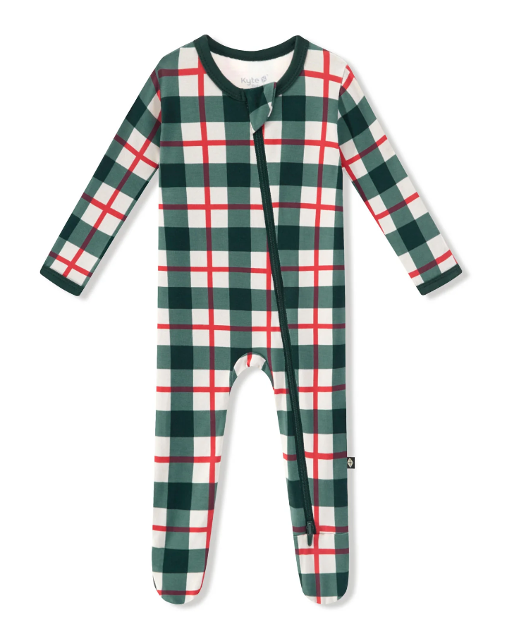 Kyte Zippered Footie in Holiday plaid - LittleLeafBaby
