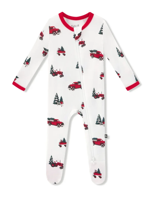 Kyte Zippered Footie in Holiday tree farm - LittleLeafBaby