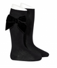 Cotton knee socks with side velvet bow BLACK