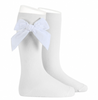Cotton knee socks with side velvet bow WHITE