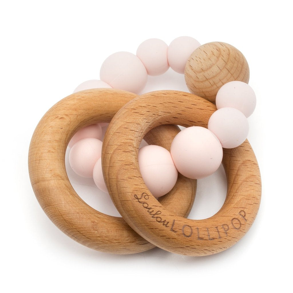 Bubble Silicone And Wood Teether - pink
