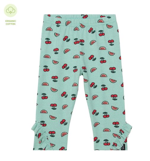 Organic Cotton Printed Capri With Frill Aqua Cherry