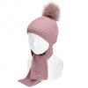 English rib stitch scarf-hat with faux fur pompom