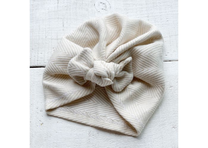 MINI BRETZEL Premium Turban Bow (Chevron) - Oatmeal